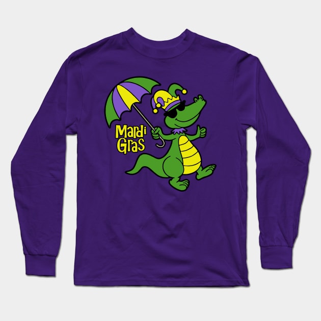 Mardi Gras Alligator Long Sleeve T-Shirt by DavesTees